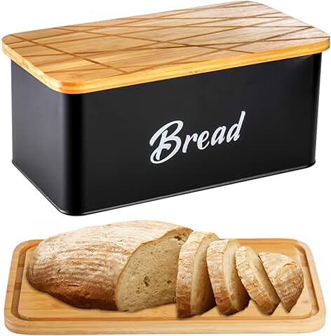 Vintage Metal Bread Box with Cutting Board Lid