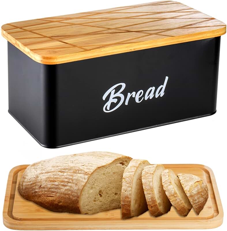 Vintage Metal Bread Box with Cutting Board Lid