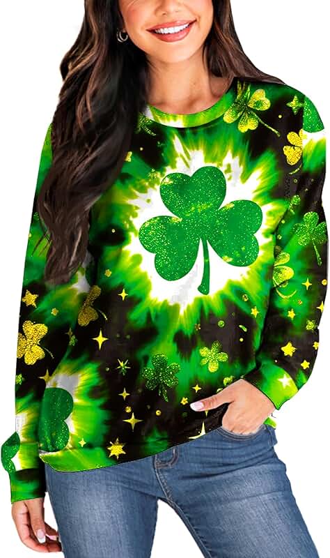 Green Shamrock Tie Dye Sweatshirt for Women