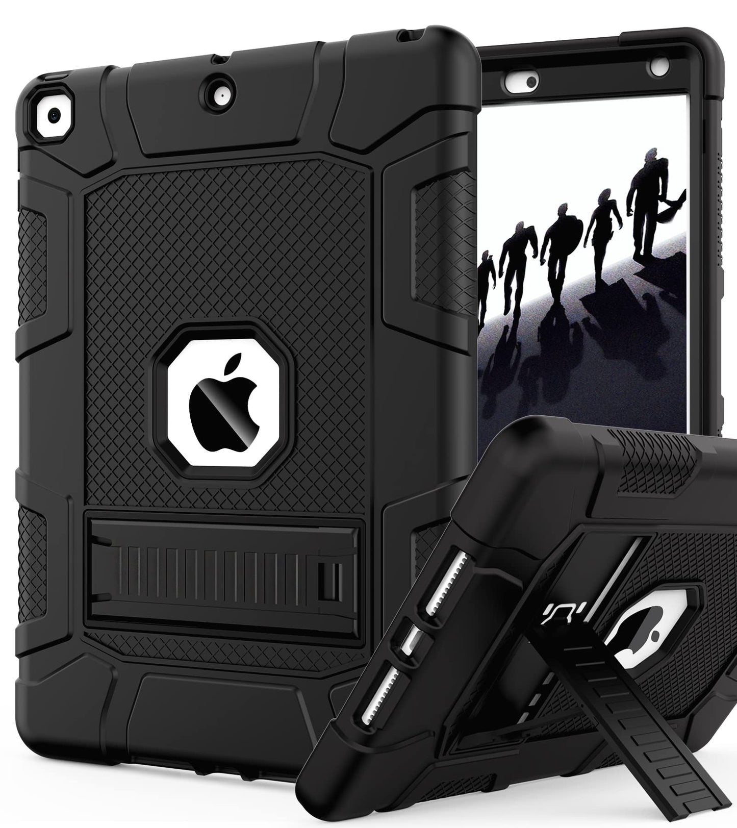 iPad 9th Generation Case, iPad 8th Generation Case, iPad 7th Generation Case, Hybrid Shockproof Rugged Drop Protection Cover with Kickstand for iPad 10.2'' 2021/2020/2019 Released (Black)
