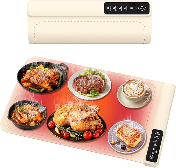 Food Warming Mat, 26x15 Inch, Portable Electric Heating Tray