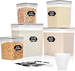 Set of 5 large airtight storage containers for flour and sugar