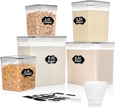 Set of 5 large airtight storage containers for flour and sugar