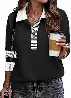 Women's V-Neck Button-Down Color Block Sweatshirt