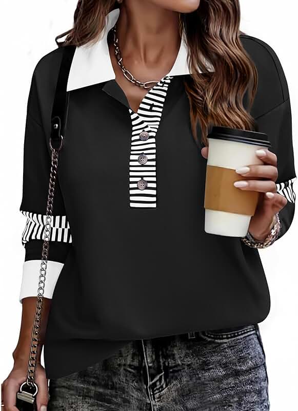 Women's V-Neck Button-Down Color Block Sweatshirt