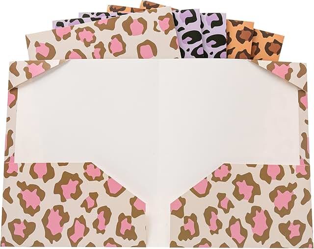 Six Leopard Print Letter Size Pocket Folders