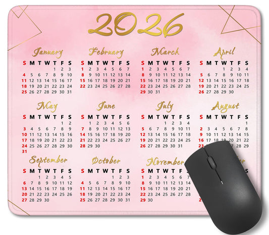 Pink 2026 Calendar Mouse Pad with Stitched Edges