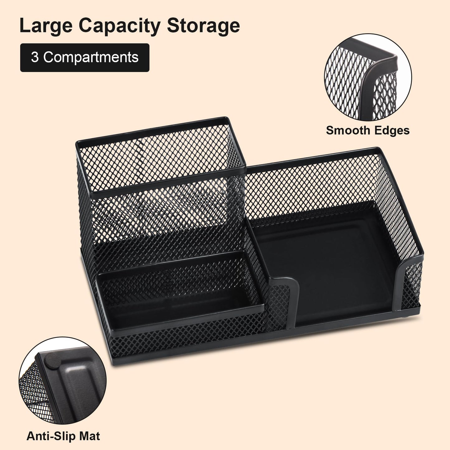 Mesh Pen and Pencil Holder with Three Compartments
