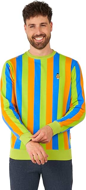Men's Multicolor Sesame Street Slim Fit Crew Neck Sweater
