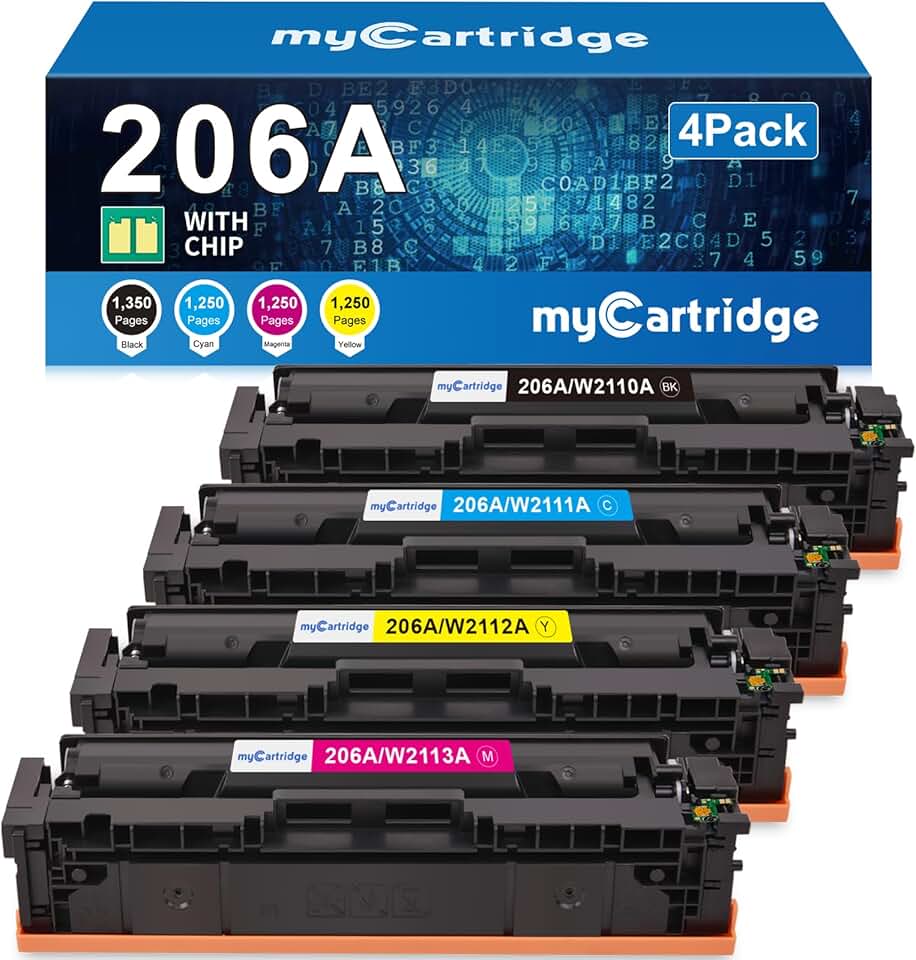 Pack of 4 toner cartridges with chips for laser printers