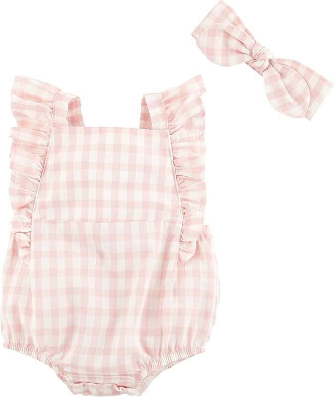 Baby Girl Pink Gingham Bubble and Headband Set