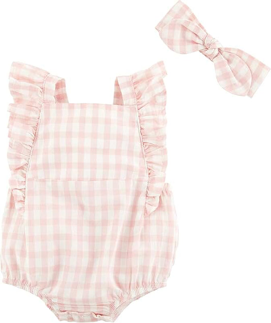 Baby Girl Pink Gingham Bubble and Headband Set
