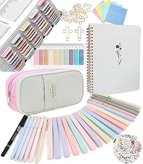 Bible Study Supplies with Notebook, Highlighter, and Pen Case