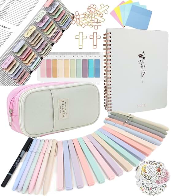 Bible Study Supplies with Notebook, Highlighter, and Pen Case