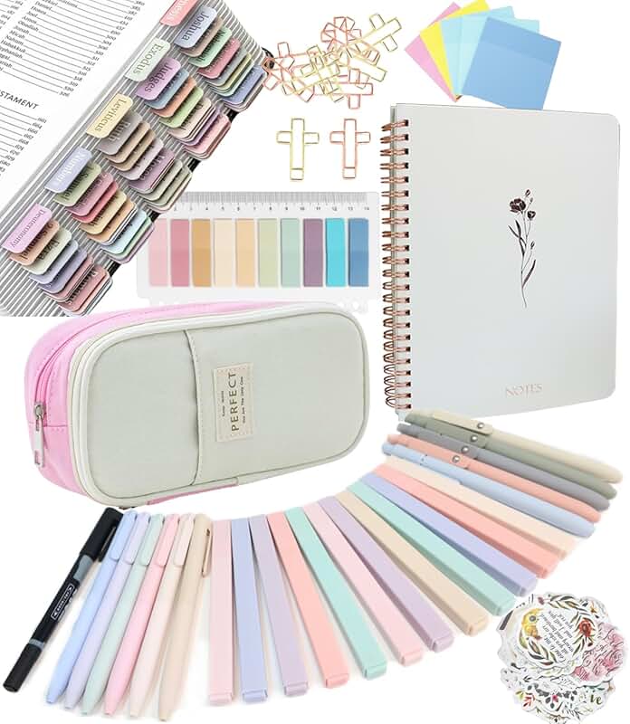 Bible Study Supplies with Notebook, Highlighter, and Pen Case