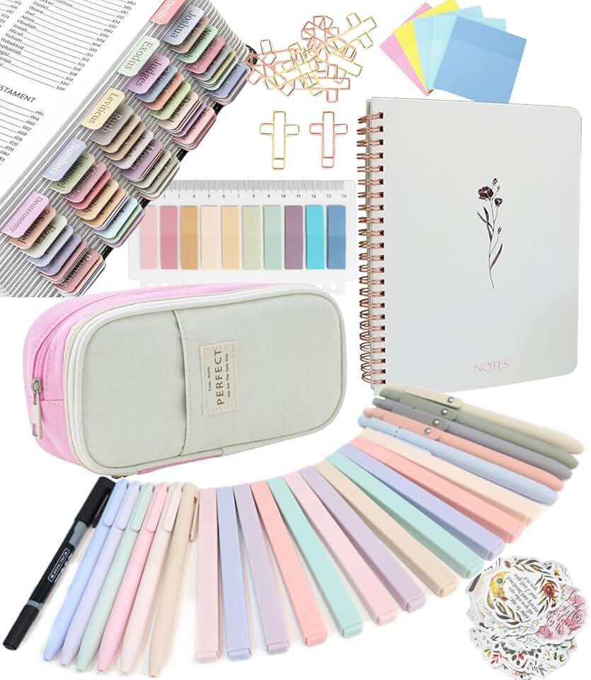 Bible Study Supplies with Notebook, Highlighter, and Pen Case