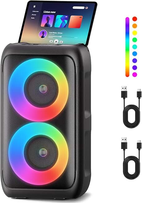 Portable Bluetooth Party Speaker with Microphones and Lights