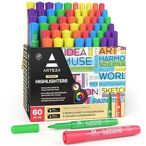 Set of 60 Assorted Color Highlighters with Wide and Narrow Tips