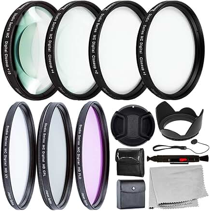 55mm Lens Filter Kit with UV, CPL, FLD, and Macro Filters