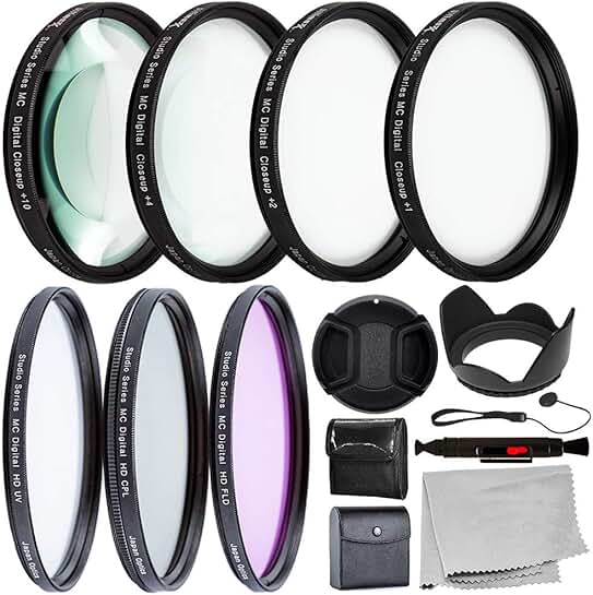 55mm Lens Filter Kit with UV, CPL, FLD, and Macro Filters