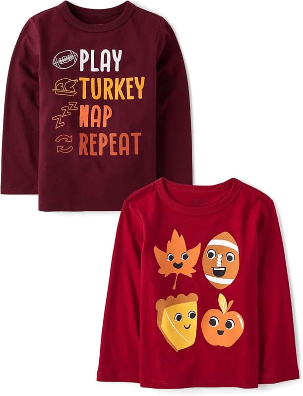 Long Sleeve Graphic T-Shirts for Babies and Toddlers, 2 Pack