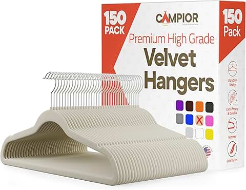 Ivory Velvet Hangers, 150 Pack, Non-Slip, Space Saving