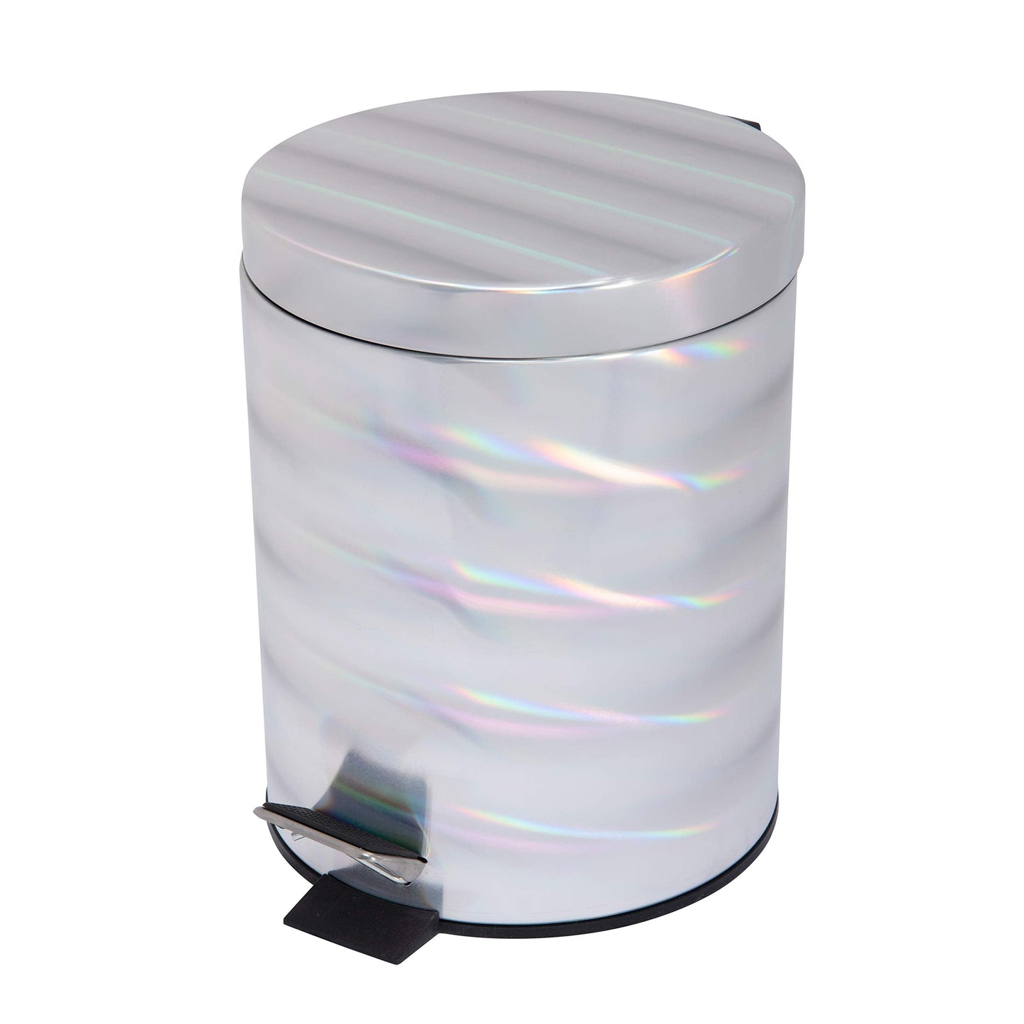 Holographic Round Step Pedal Trash Can, Small Space Living, Good for Dorms, Office, Bedrooms, 1 Pack, Irredescent