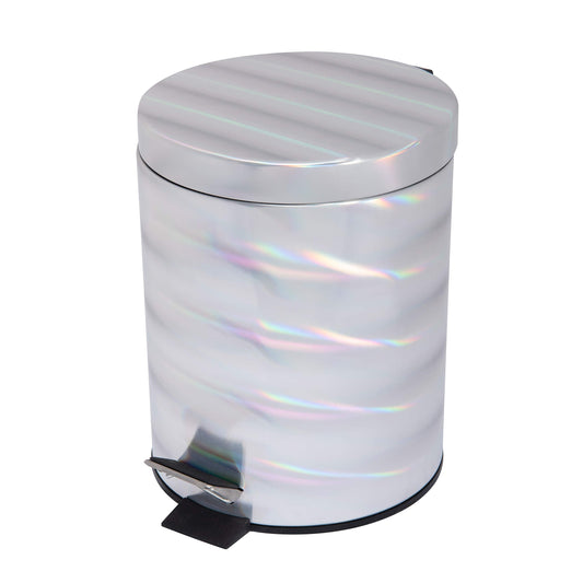 Holographic Round Step Pedal Trash Can, Small Space Living, Good for Dorms, Office, Bedrooms, 1 Pack, Irredescent