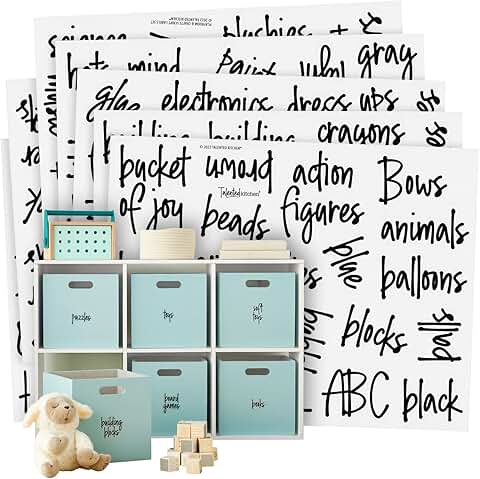 Kitchen Playroom Labels for Toy Bins, Water-Resistant Vinyl