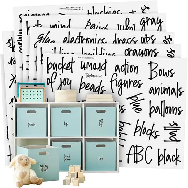 Kitchen Playroom Labels for Toy Bins, Water-Resistant Vinyl