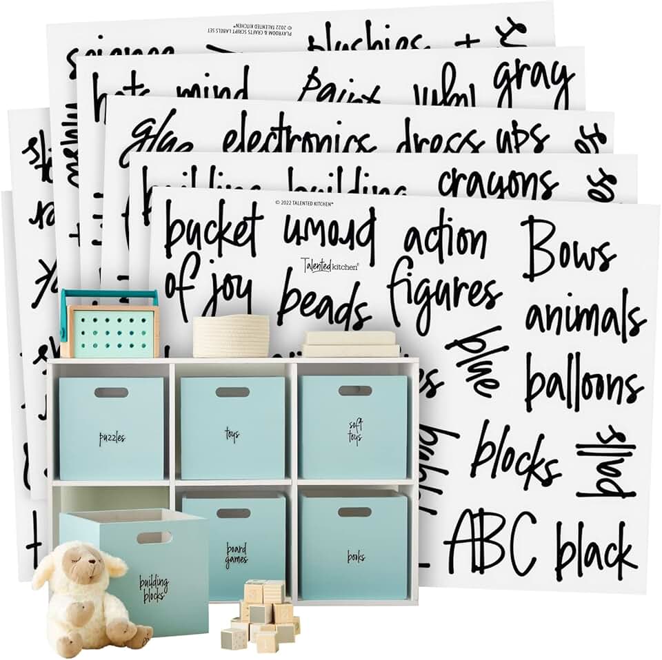 Kitchen Playroom Labels for Toy Bins, Water-Resistant Vinyl