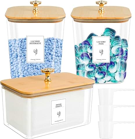 Laundry Storage Containers with Lids, Scoops, and Labels