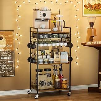 Brown 5-Tier Coffee Station with Storage Drawer