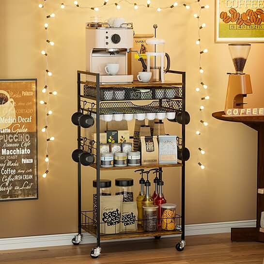 Brown 5-Tier Coffee Station with Storage Drawer