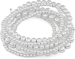 Silver stretch bracelet with 7 rows of polished beads
