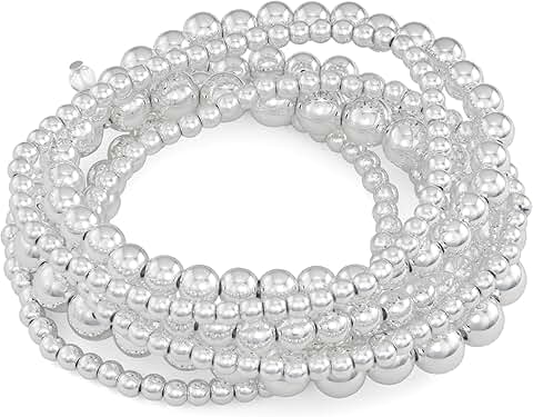 Silver stretch bracelet with 7 rows of polished beads