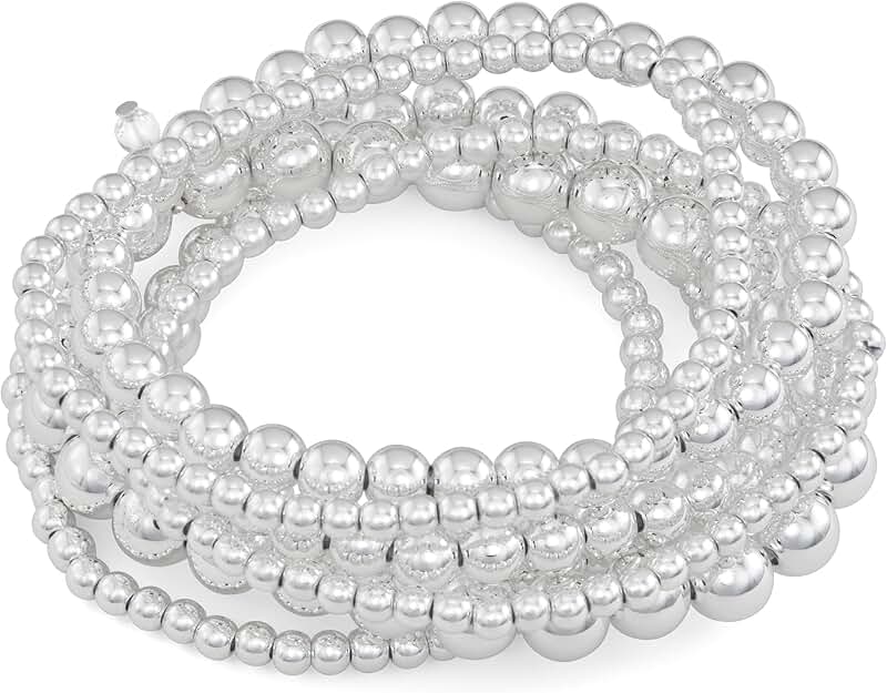 Silver stretch bracelet with 7 rows of polished beads