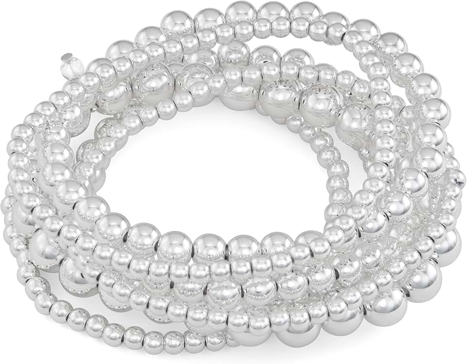 Silver stretch bracelet with 7 rows of polished beads