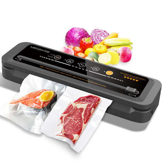Meg ise 80kpa Powerful but Compact Vacuum Sealer Machine, Bags and Cutter Included, One-Touch Automatic Food Sealer with External Vacuum System for All Saving needs, Dry Moist Fresh Modes