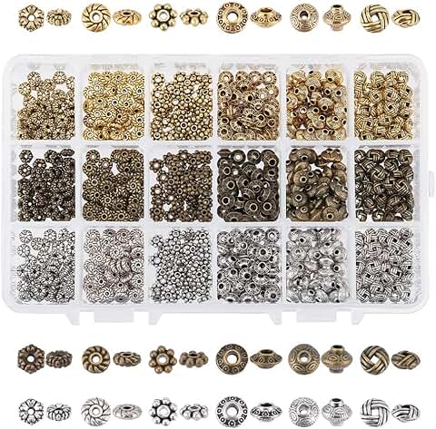 900pcs Metal Spacer Beads in 6 Styles for Jewelry Making