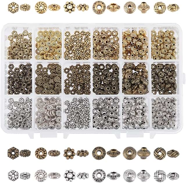900pcs Metal Spacer Beads in 6 Styles for Jewelry Making