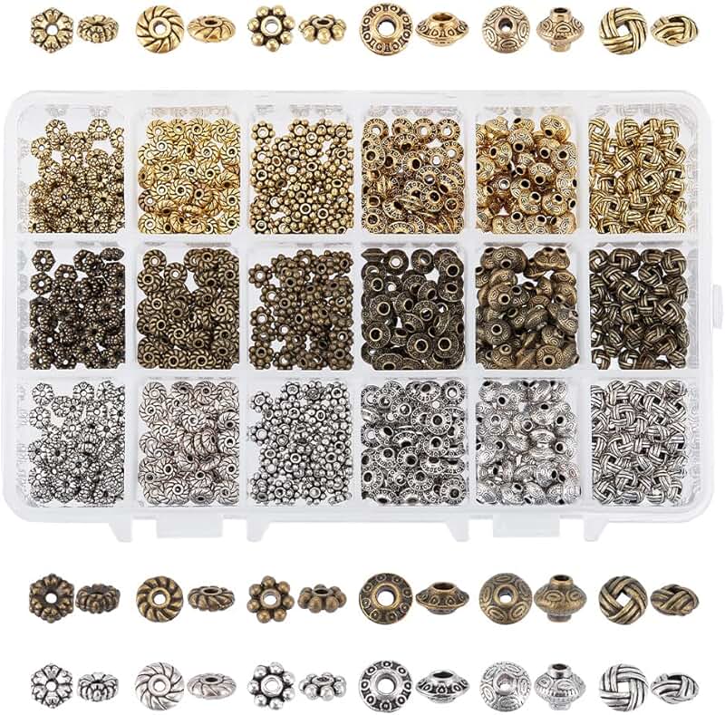 900pcs Metal Spacer Beads in 6 Styles for Jewelry Making