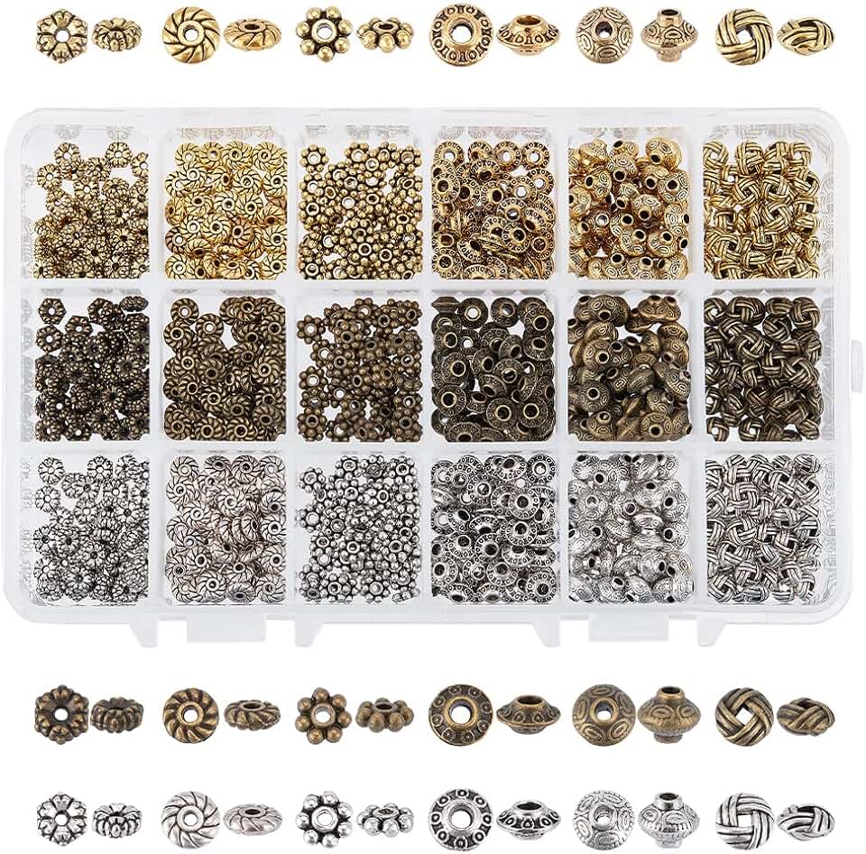 900pcs Metal Spacer Beads in 6 Styles for Jewelry Making