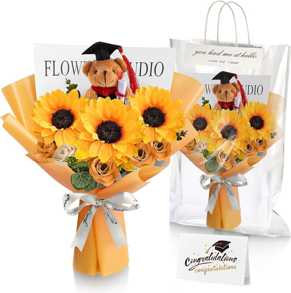 Graduation Bear and Flower Bouquet Gift Set