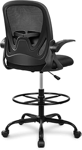 Tall ergonomic drafting chair with flip-up arms and lumbar support