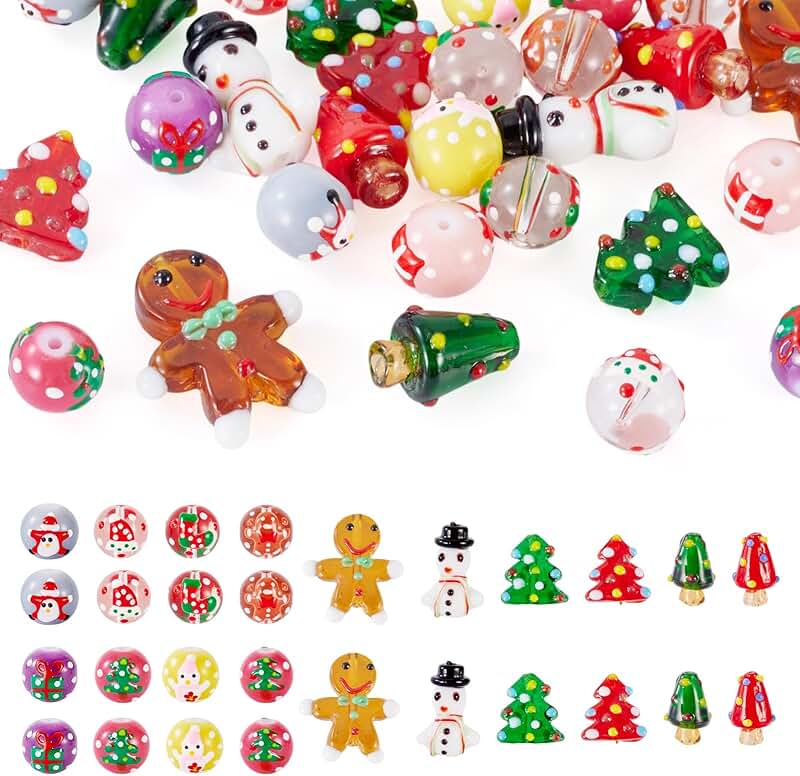 28-Piece Christmas Glass Beads for Jewelry and Crafts