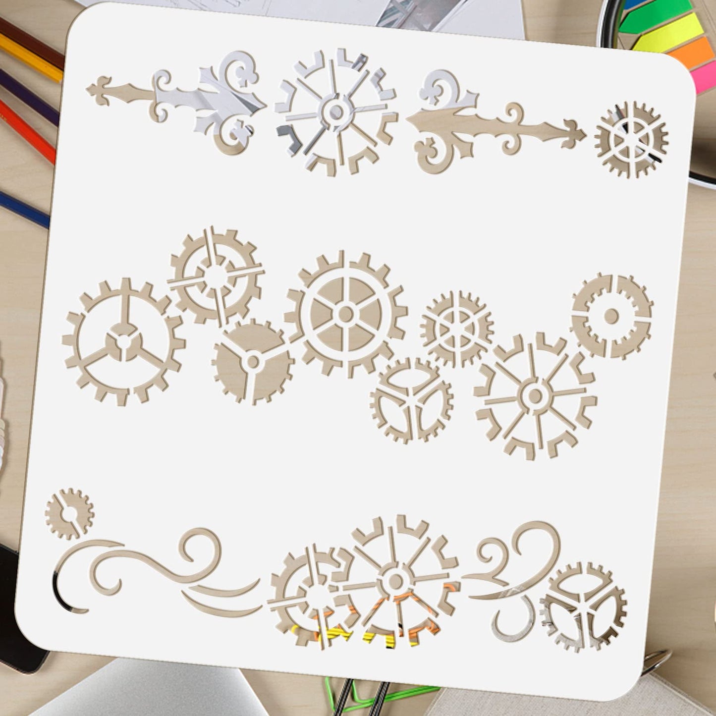 Gear Border Art Kit Reusable DIY Gears Pattern 11.8x11.8 inch