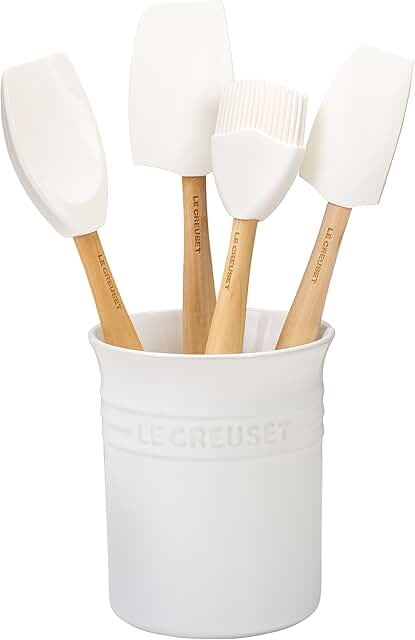 Silicone Utensil Set with Stoneware Crock, 5 Pieces