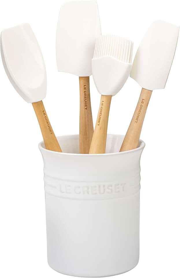 Silicone Utensil Set with Stoneware Crock, 5 Pieces