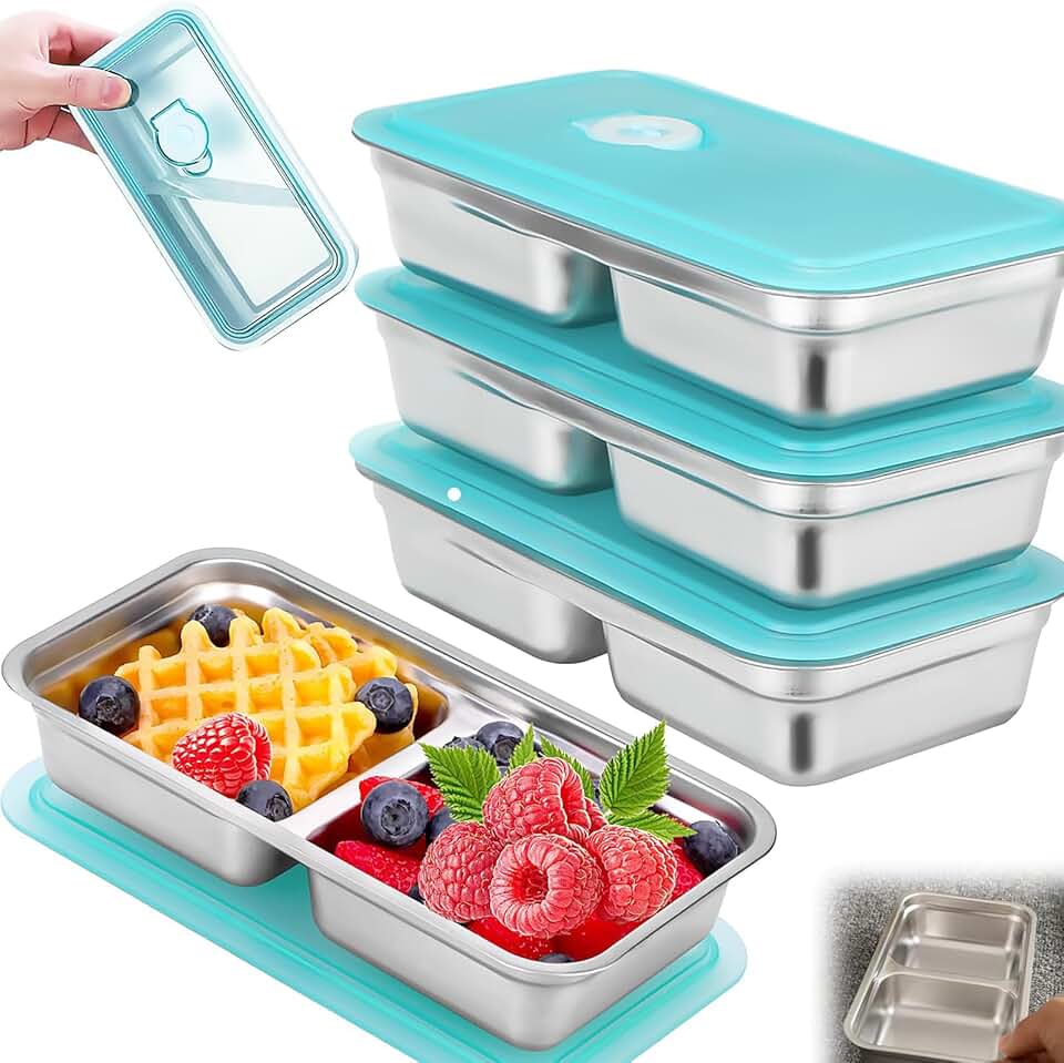 Stainless Steel Snack Box Containers, 2 Pack with Lids